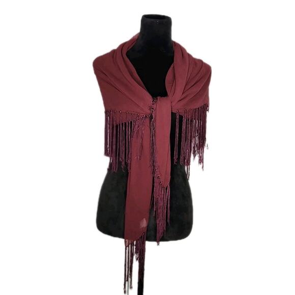 Collection XIIX ltd Vintage Large Square Maroon Chiffon Scarf w/ Fringe 41 in - Picture 2 of 4